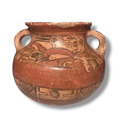 Pre-columbian Maya Copador Pottery Olla: Pre-columbian Maya Copador Pottery Olla from Guatemala/EL Salvador, CA. 600-900 CE. The Copador style is known for its intricate designs and fine craftsmanship, making this piece a valuable representa