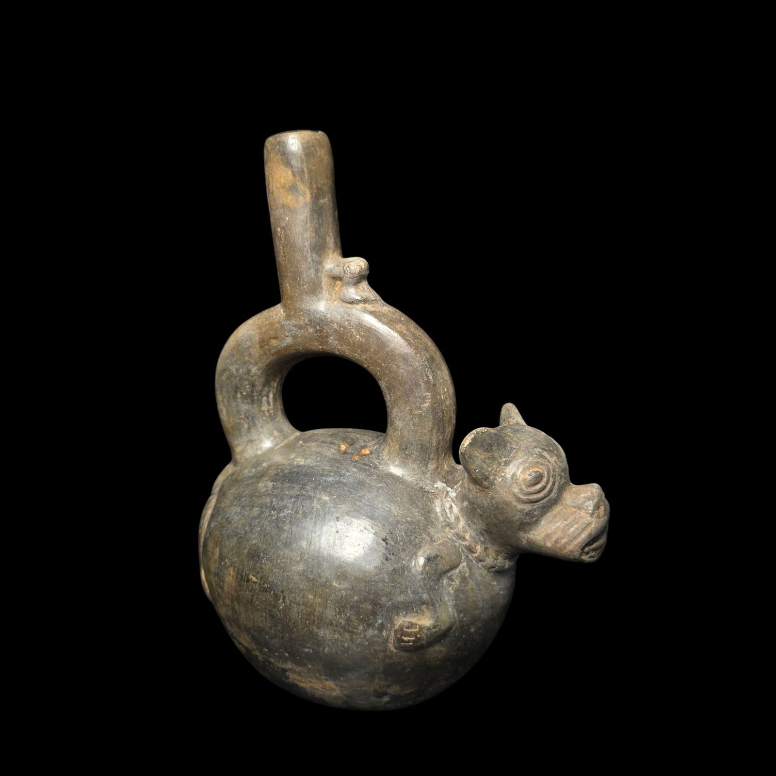 Pre-Columbian Chimu blackware male dog vessel (1 of 4)
