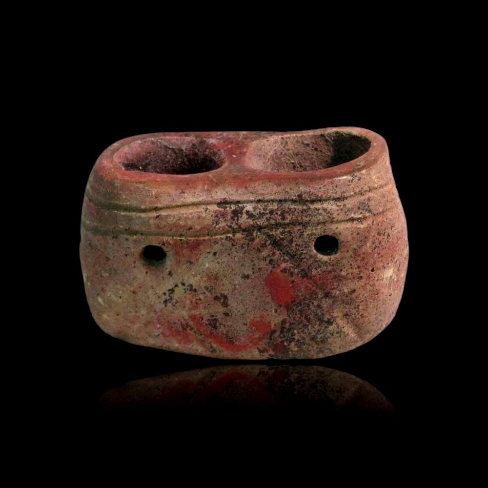 Pre-columbian Teotihuacan Candelero: A choice Teotihuacan candelero from Mexico, ca. 400 – 650 AD. This fine Xolalpan example is 2-3/4” wide and is decorated with incised geometric designs. In exceptional condition, with strong miner