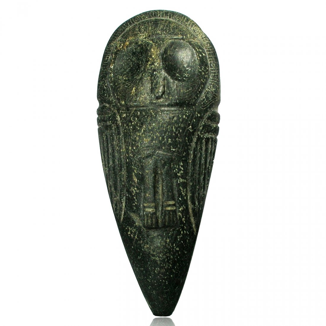 Large Pre-columbian Taino Stone Ceremonial Petaloide: Large Pre-columbian Taino Stone Ceremonial Petaloide Owl Axe from The Dominican Republic, ca. 1000-1500 A.D. The axe is carved with a complete owl and geometric decoration around its head. The owl bec