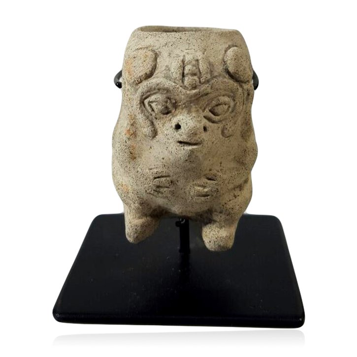 Pre-columbian La Tolita Vessel: Pre-columbian La Tolita Vessel from Colombia/Ecuador, ca. 300 B.C.-300 A.D. Zoomorphic vessel with custom stand. 2" in height.