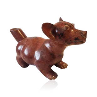 Pre-columbian Colima Dog: Pre-columbian Colima Dog from West Mexico ,ca. 300 B.C.-300 A.D. Very desirable red ware terracotta dog standing on four legs with spout in the rear. 11.41' in length x 7.08" in height.