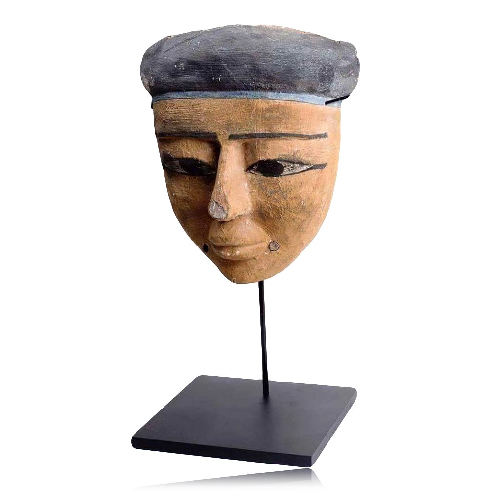 Large Ancient Egyptian Wooden Mummy Mask (1 of 2)