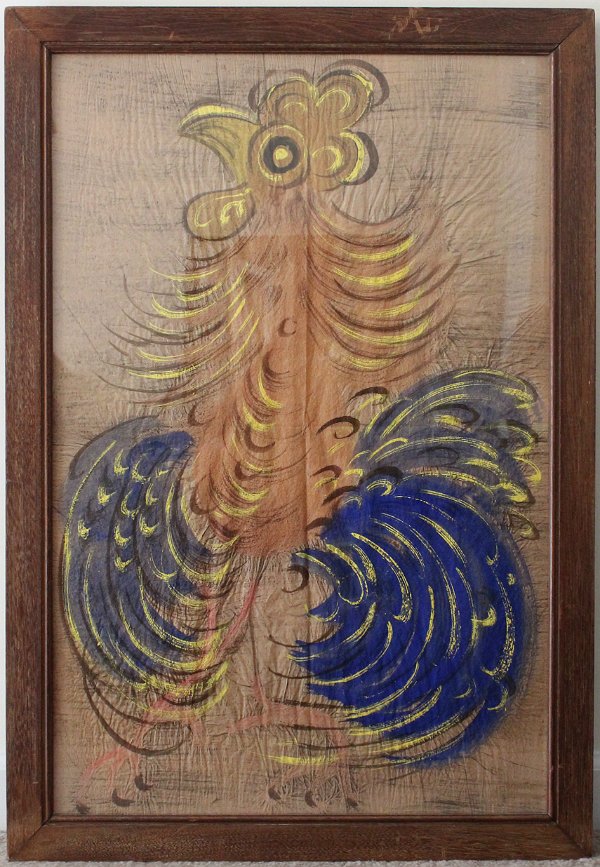 Chucho Reyes Painting on Rice Paper ROOSTER: Jesus Reyes Ferreira (1882 - 1977) aka Chucho Reyes. Rooster Painting on Rice Paper. Gift to consignor from artist. Unsigned on front. Tempera/Paper Very Good Condition. Dimensions: 22 1/2" x 32 1/2"
