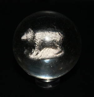 Large Old Handmade German Sulphide Bear Marble 1.65": Large old handmade German Sulphide Bear marble measuring 1.65". I believe this marble may have been polished or buffed and a new pontil added. Very nice condition for being 100+ years old. Suplhide fi