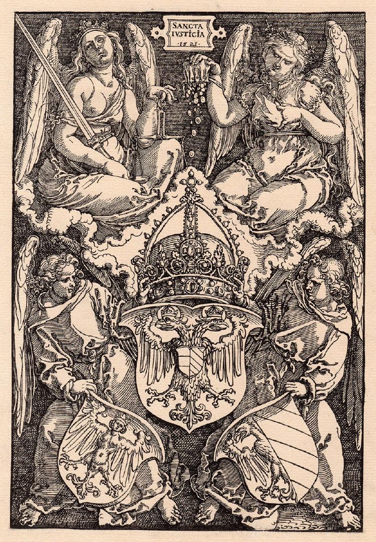 Albrecht Durer The Coat of Arms of the Town of: Albrecht Durer (German, 1471-1528). The Coat of Arms of the Town of Nuremberg. Framed Approximately 16 x 19 inches. Woodcut on Laid Paper by a Master Engraver after the 1521 Original. C. 1880 Signatur