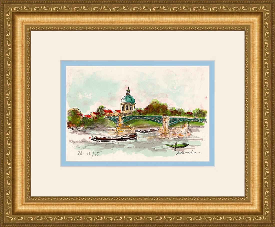 Huchet Signed Le Pont Bleu a Toulouse Lithograph Framed (1 of 2)