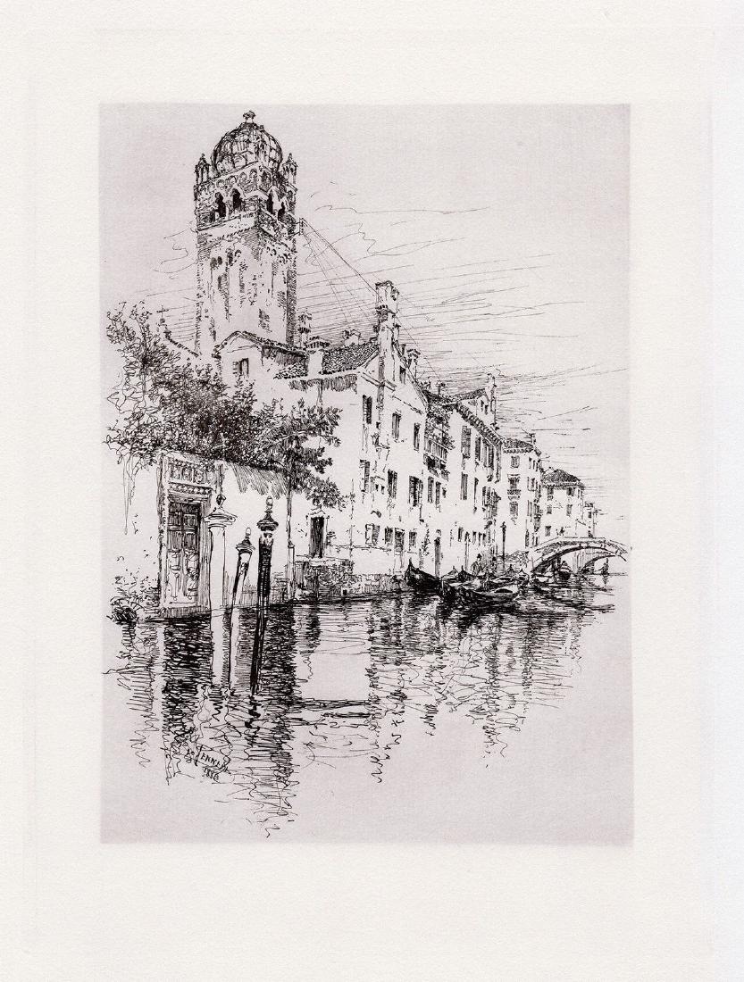 Joseph Pennell A Venetian Palazzo etching: Joseph Pennell. A Venetian Palazzo. Framed Approximately 16 x 18 inches. Antique etching on laid paper after the original by master etcher Dujardin. 1884. Signed in the plate lower right.