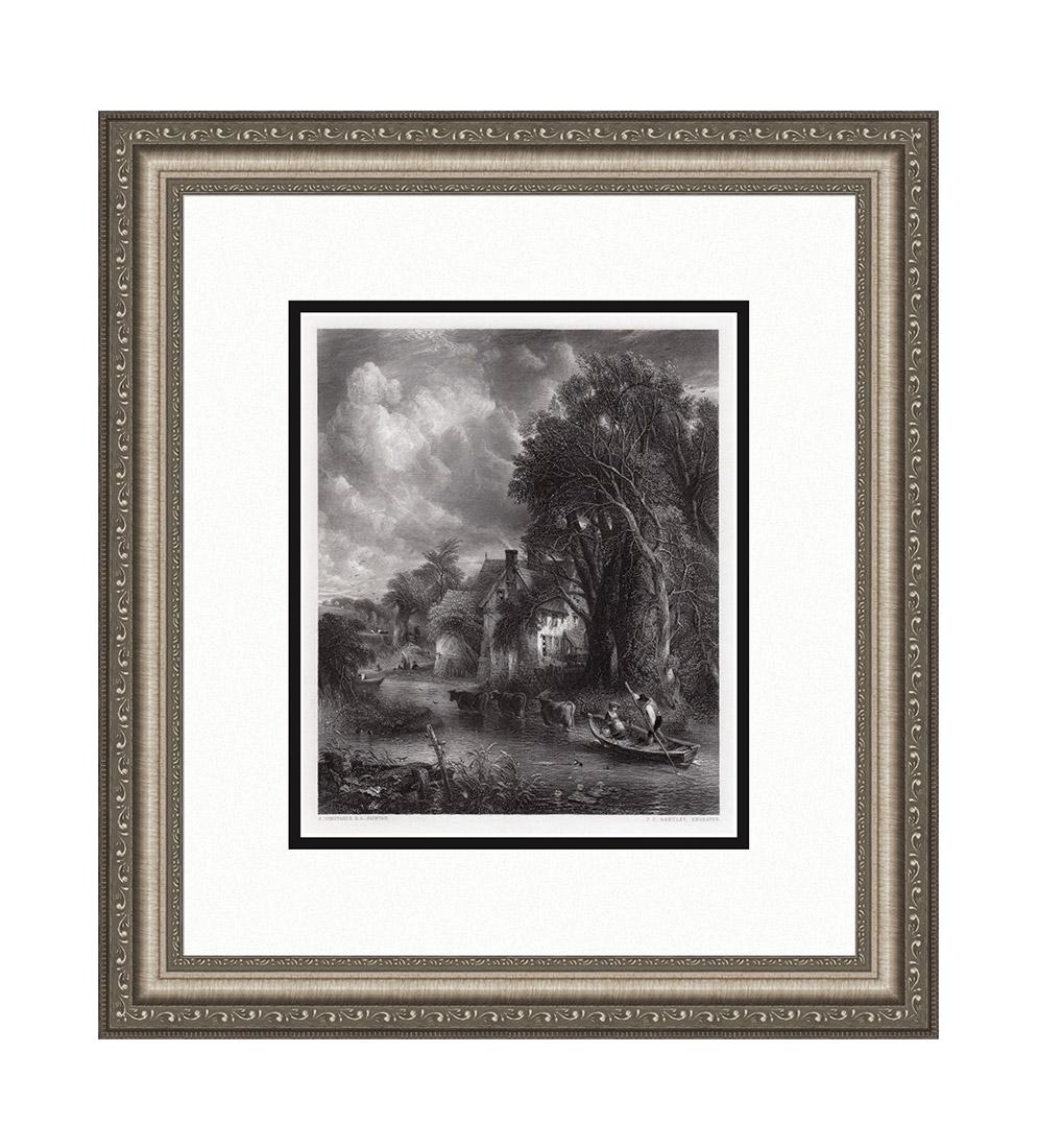 John Constable The Valley Farm Engraving Framed: John Constable (English, 1776- 1837). The Valley Farm. Approximately 17 x 19 inches. Antique engraving on thick wove paper after the original oil paint on canvas by master engraver Joseph Clayton Bent