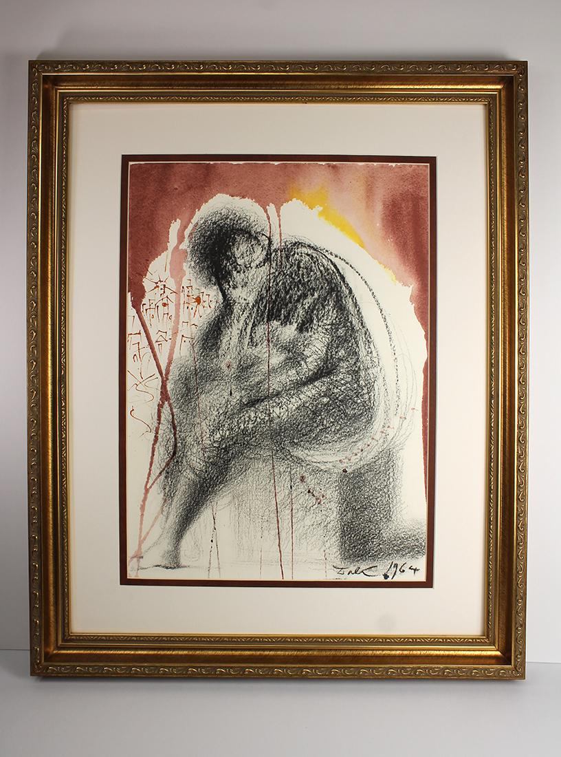 Dali 1967 Original Jerusalem's Fall Biblia Sacra Framed: Salvador Dali. "Incenderunt hostes domum Dei; destruxeruntque murum Iersulam, universas turres combusserunt, et quidquid pretiosum fuerat demoliti sunt (And they burnt the house of God, and brake down