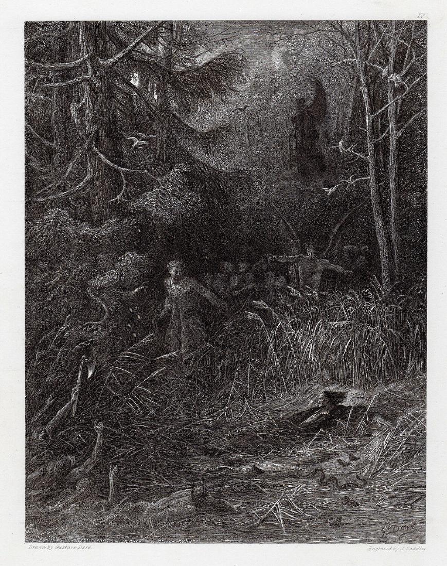 Gustave Dore 1882 engraving Dream of Eugene Aram signed: Gustave Dore (Paul Gustave Louis Christophe Dore )(French, 1832-1883). The Dream of Eugene Aram. Antique engraving on wove paper after the original drawing by master engraver John Saddler (British, 18