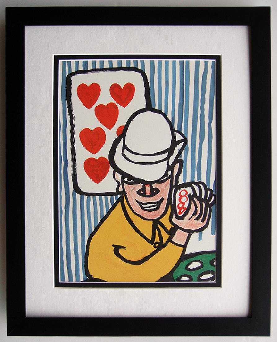 CALDER ORIGINAL Poker Players 1975 Lithograph: Calder, Alexander. "Poker Players" Color lithograph published by Maeght, 1975. Professionally framed and matted. Sheet 11 x 15 inches, framed c. 19 x 23 inches. Notes: reference dlm 212. Comes with a 