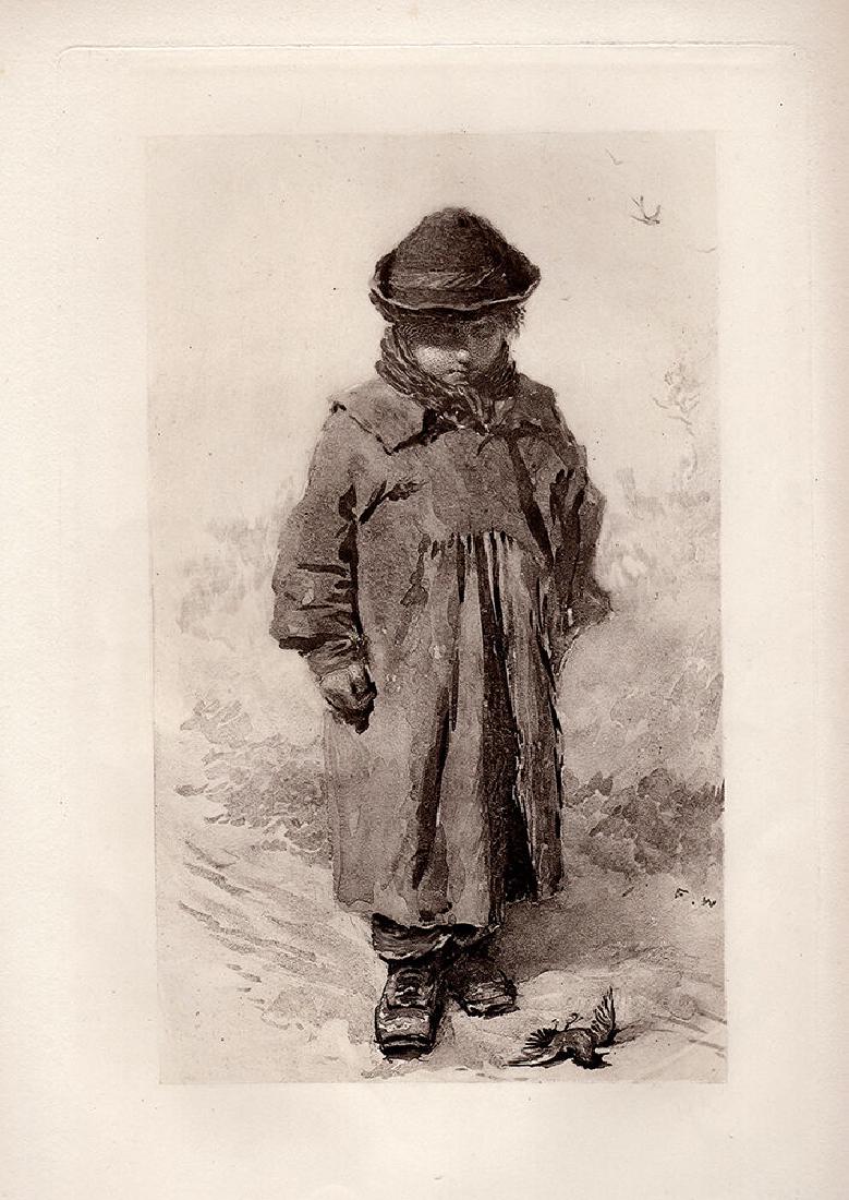 1876 Frederick Walker Harsh Winter print signed: Frederick Walker. (British, 1840 â€“ 1875). Harsh Winter. Antique Heliogravure on wove paper after the original sketch by a Master Etcher. 1876. Signed in the plate. Excellent. Image Size Size 5 