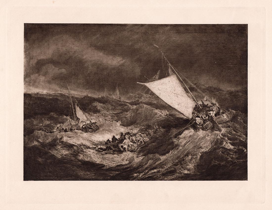 Joseph Mallord William Turner A Shipwreck 1890 print: Joseph Mallord William Turner. (English, 1775-1851). A Shipwreck. Antique Heliogravure on Thick Wove Paper after the original oil on canvas by a Master Engraver. 1890. Excellent. Image size 8 1/2 x 11