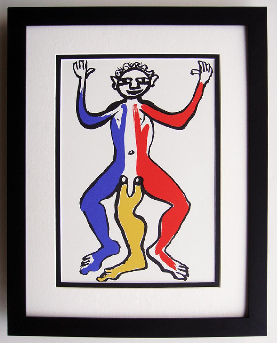 Alexander Calder Original Lithograph Framed 1975: Calder, Alexander. "Three Legged Man" Color lithograph published by Maeght, 1975. Professionally framed and matted. Sheet 11 x 15 inches, framed c. 19 x 22 inches. Notes: reference dlm 212. Comes with