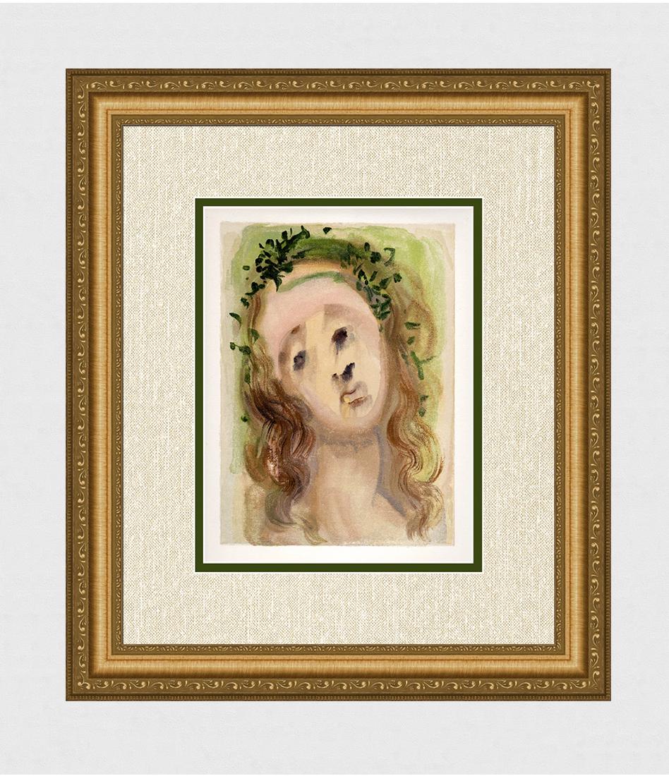 1960 Salvador Dali Virgil's Face Original Woodcut: Salvador Dali. (1904-1989). "Virgil's Face" Purgatory Canto 10. Authentic Original Color Woodcut from The Divine Comedy Printed in 1960 on B.F.K. Rives Paper ( this is not a reproduction, copy, or rep