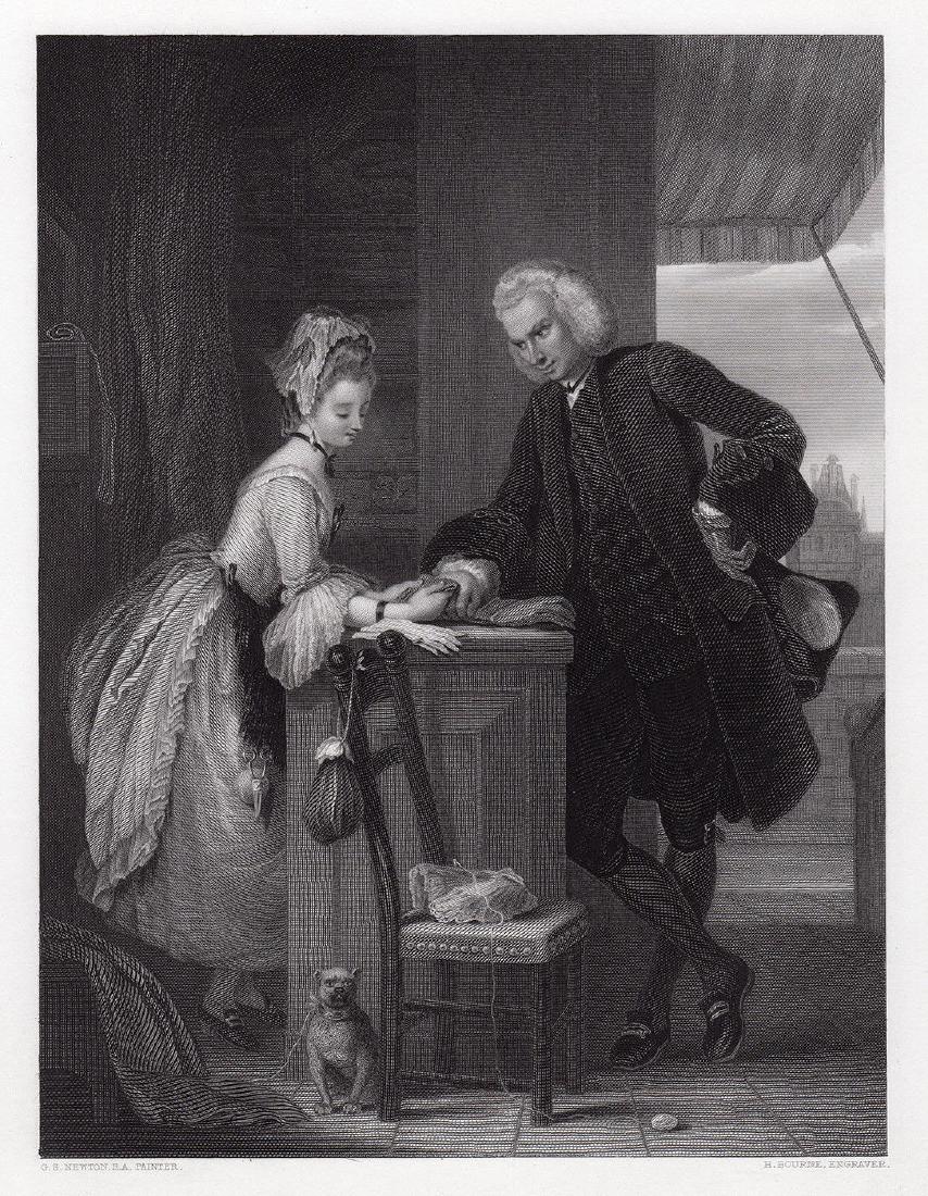 Gilbert Stuart Newton 1852 Engraving Yorick and: Gilbert Stuart Newton. (British, 1795 - 1835). Yorick and the Grisette. Antique engraving on wove paper after the original oil paint on canvas by master engraver Herbert Bourne (British, 1820 - 1907).