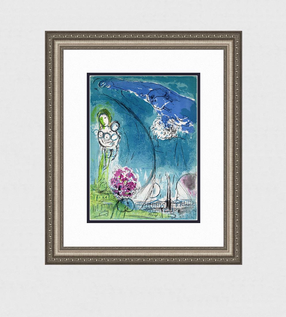 Marc Chagall Original Lithograph Place de la Concorde: Marc Chagall (1887-1985) Place de la Concorde (Reference Mourlot 83). Original Color Lithograph on Wove Paper with original Black and White lithograph on reverse as issued (The Eiffel Tower Ref: Mourl