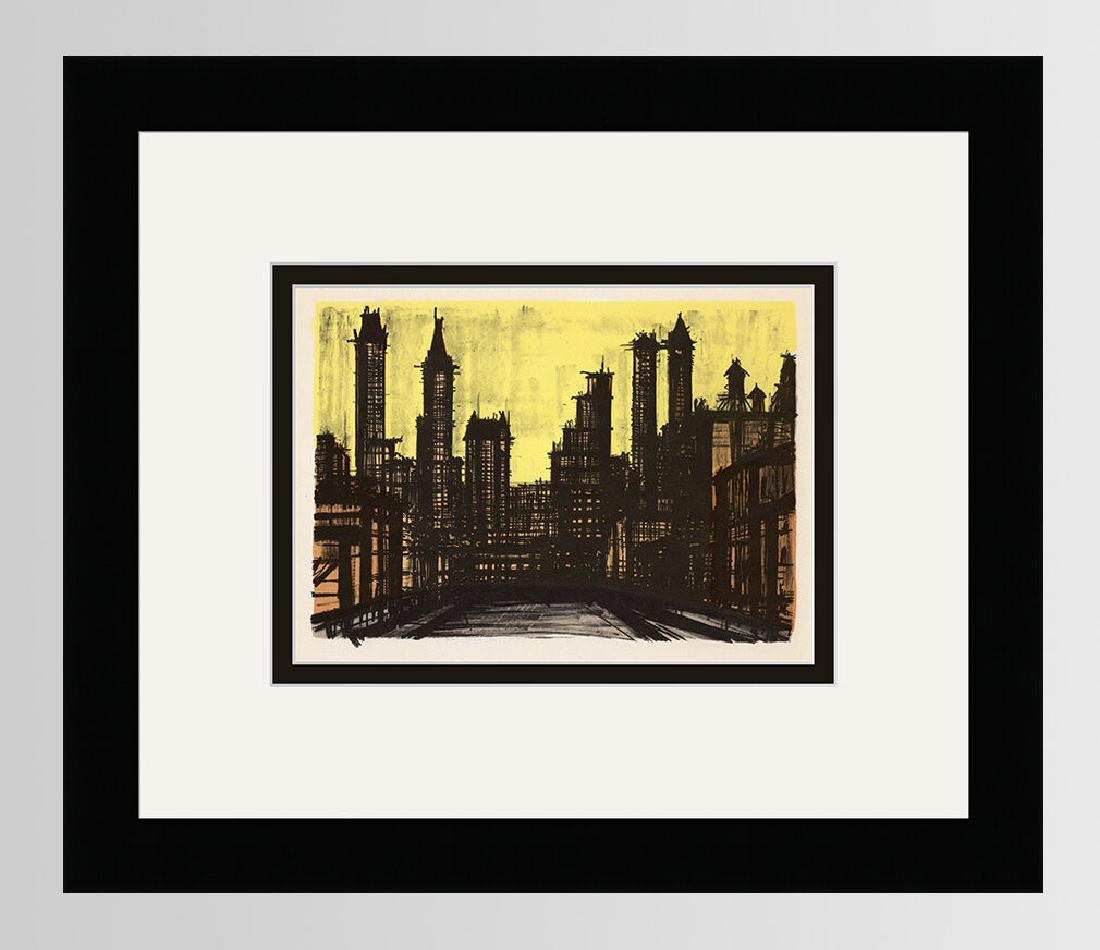 Bernard Buffet New York III 1967 lithograph: Bernard Buffet. (French, 1928 - 1999). New York III. Lithograph after the original. 1967. Signed in the Plate. Excellent. Mourlot. Image size c. 6 3/4 x 9 1/8 inches. Approximately 15 x 16 inches. Thi