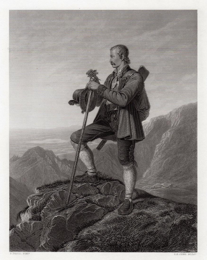 Benjamin West The JÃ¤ger (The Hunter) 1857 engraving: Benjamin West. (1738 - 1820). The JÃ¤ger (The Hunter). Antique engraving on wove paper after the original by master engraver Charles Henry Jeens (English, 1827â€“1879). 1857. Signed in the plat