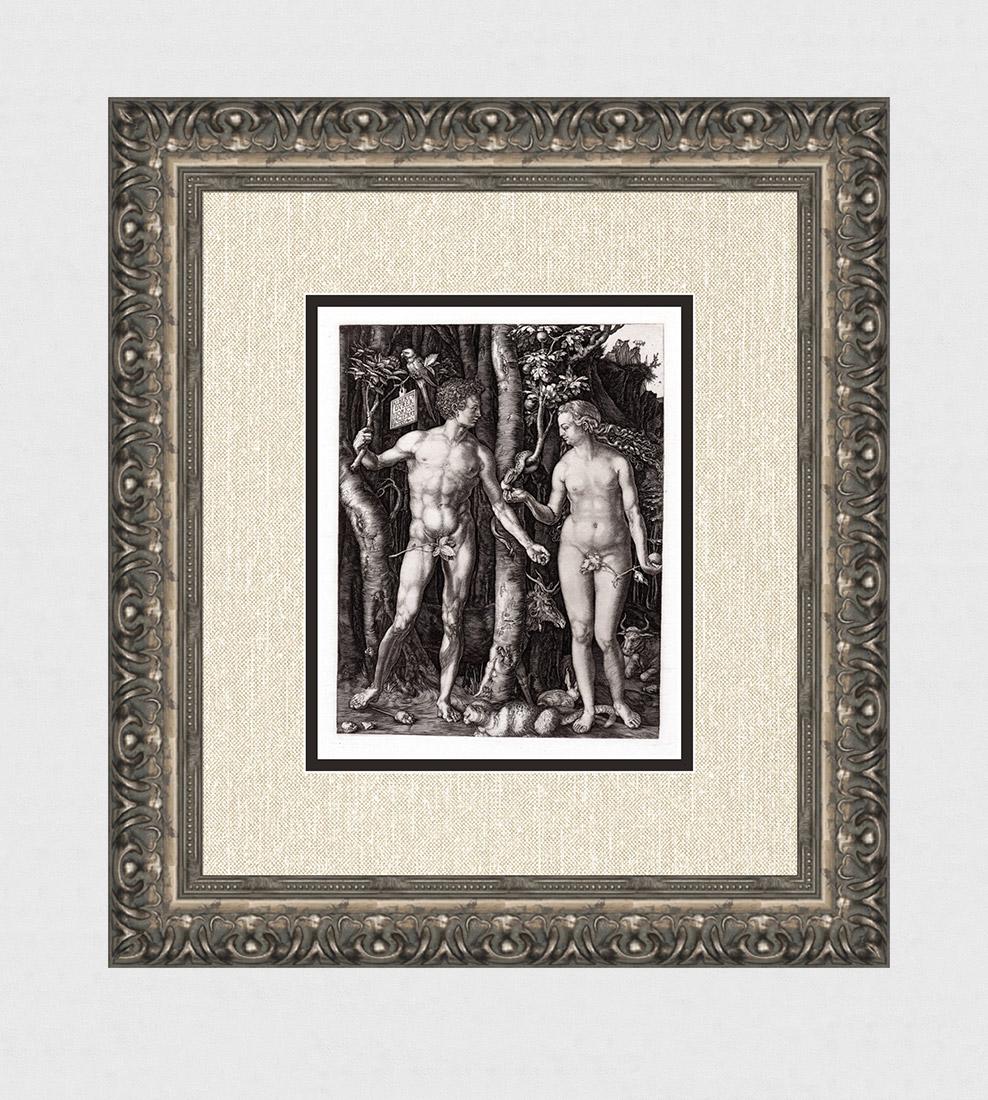 Albrecht Durer Adam and Eve engraving signed: Albrecht Durer. (1471 - 1528). "Adam and Eve". Antique Copper plate engraving on laid paper executed by Amand Durand (1831-1905). C. 1880. Signed and dated in the Plate, upper left. Excellent. Image S