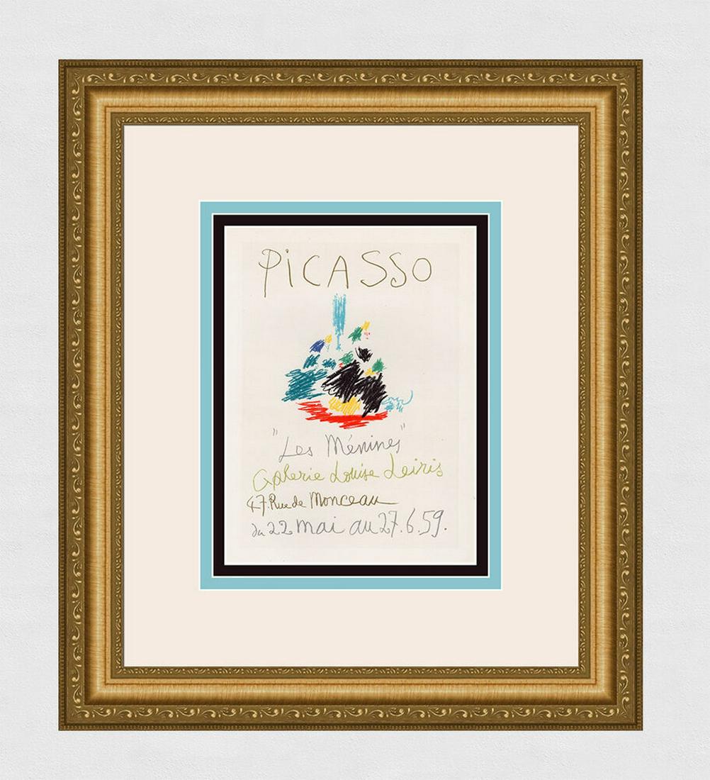 Pablo Picasso 1959 Lithograph Menines signed: Pablo Picasso. (1881-1973). Les Menines. Color Lithograph after the Original Poster. 1959. Signed in the plate. Excellent. Sauret. Atelier Mourlot. Image Size â€“ 6 1/4 x 9 inches. Approximately 