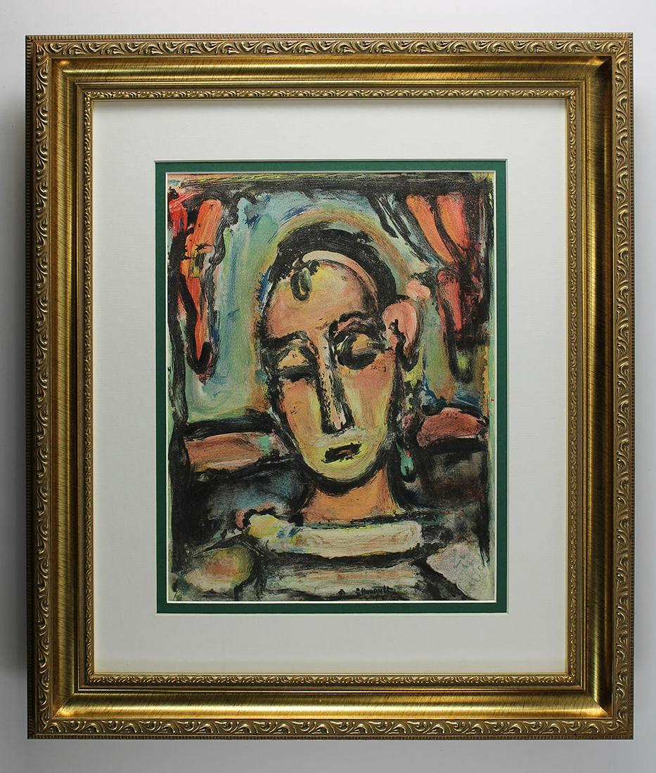 Georges Rouault 1939 Lithograph Tete signed: Georges Henri Rouault. (French, 1871 â€“ 1958). Tete. Original Color Lithograph on Wove Paper. 1939. Signed in the Plate. Excellent. Teriade. Atelier Mourlot. Sheet 10 1/4 x 14 inches. Approximat