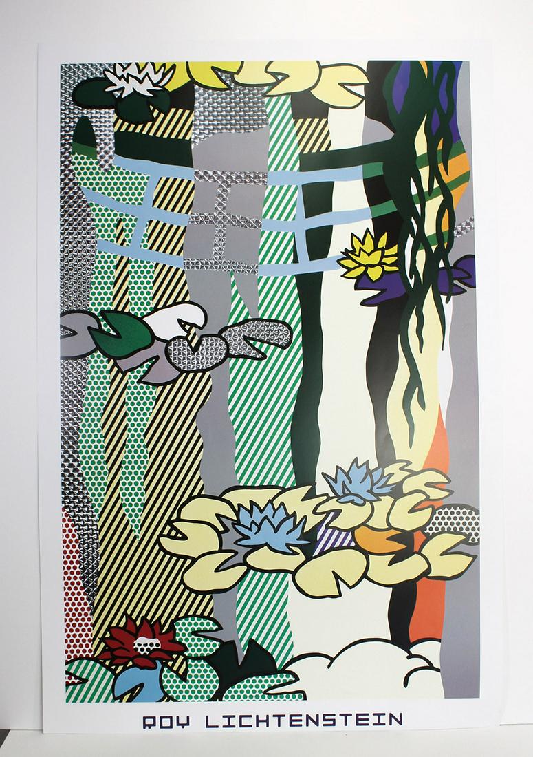 Roy Lichtenstein Exhibition poster Water Lilies: Roy Lichtenstein. Water Lilies with Japanese Bridge. 1992 Exhibition poster. Sheet Size C. 20 x 30 inches This artwork is accompanied by a Gallery Certificate of Authenticity and is Guaranteed as desc