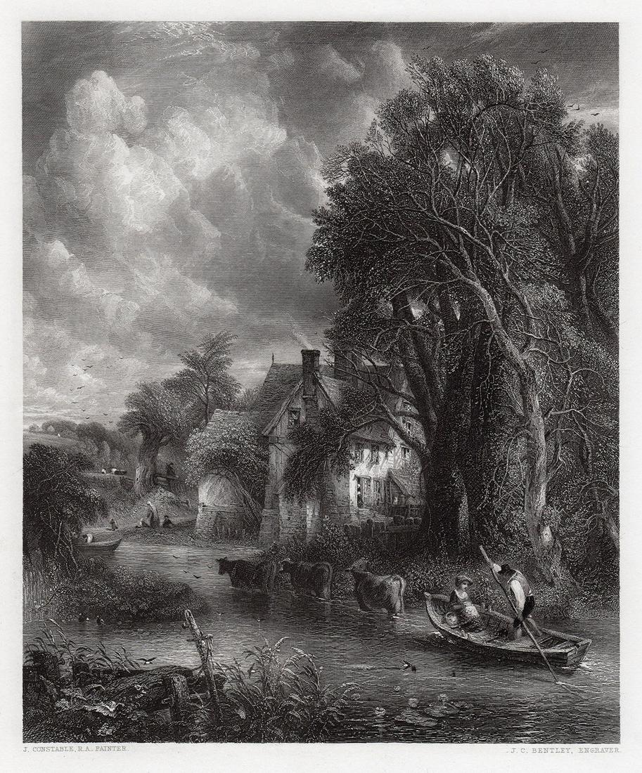 John Constable The Valley Farm 1849 engraving: John Constable. (English, 1776- 1837). The Valley Farm. Antique engraving on thick wove paper after the original oil paint on canvas by master engraver Joseph Clayton Bentley (English, 1809 - 1851). 1