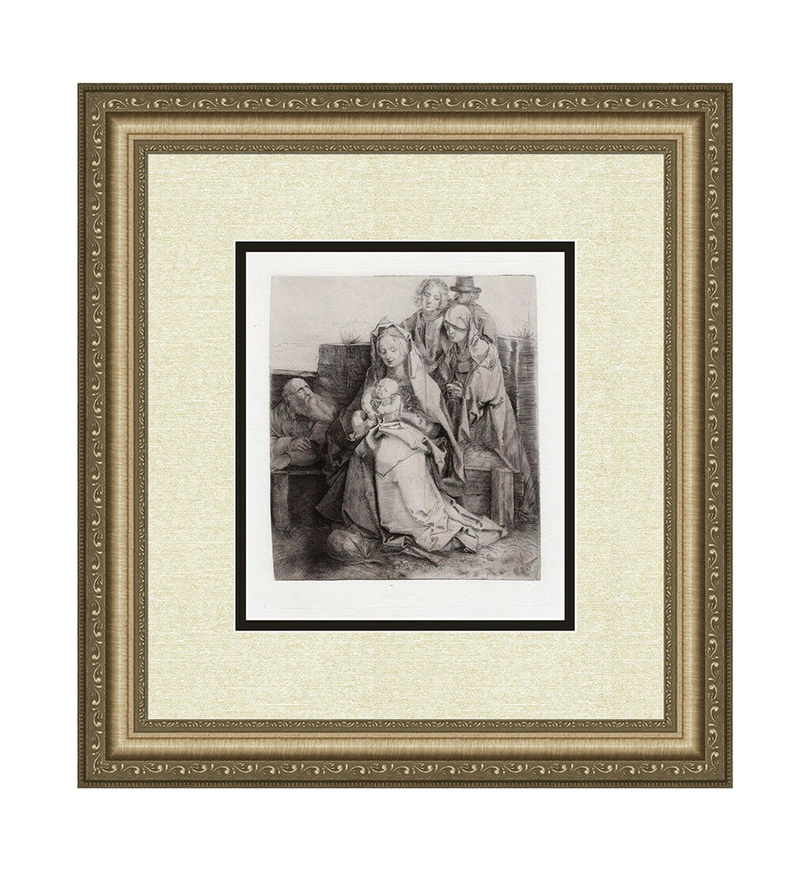 Albrecht Durer Holy Family 1879 engraving: After Albrecht Durer. (1471 - 1528). The Holy Family with St. John (The magdalen and Nicodemus). Antique copper plate engraving on watermarked dutch laid paper after the original by Master Engraver Am