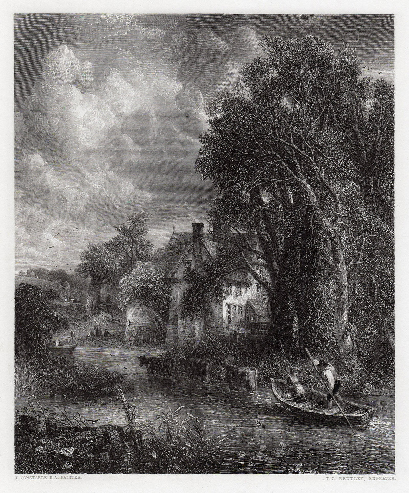John Constable The Valley Farm 1849 engraving: John Constable. (English, 1776- 1837). The Valley Farm. Antique engraving on thick wove paper after the original oil paint on canvas by master engraver Joseph Clayton Bentley (English, 1809 - 1851). 1