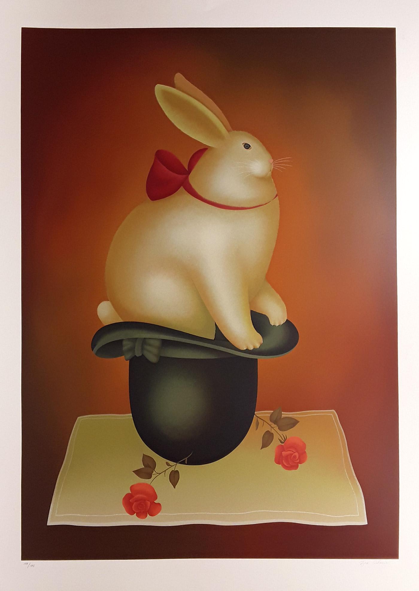 Igor GalaninRabbit in a Hat Signed Serigraph: Igor Galanin (1937 - ) Russian/American. Title: Rabbit in a Hat. Original Color Serigraph.Year: C.1985. Edition Size: 159/175. Signature: Hand Signed and Numbered by the Artist. Dimensions: Sheet Size