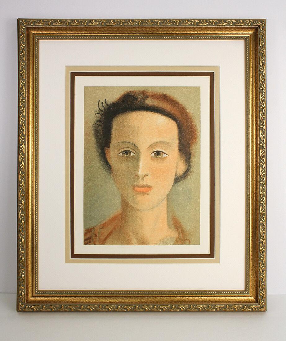 Andre Derain Young Lady 1939 lithograph: Andre Derain. (1880-1954). Portrait of a Young Lady. Original color lithograph on wove paper. 1939. Excellent. Teriade. Atelier Mourlot. Sheet Size â€“ 10 1/4 x 14 inches. Approximately 19 x 23 i