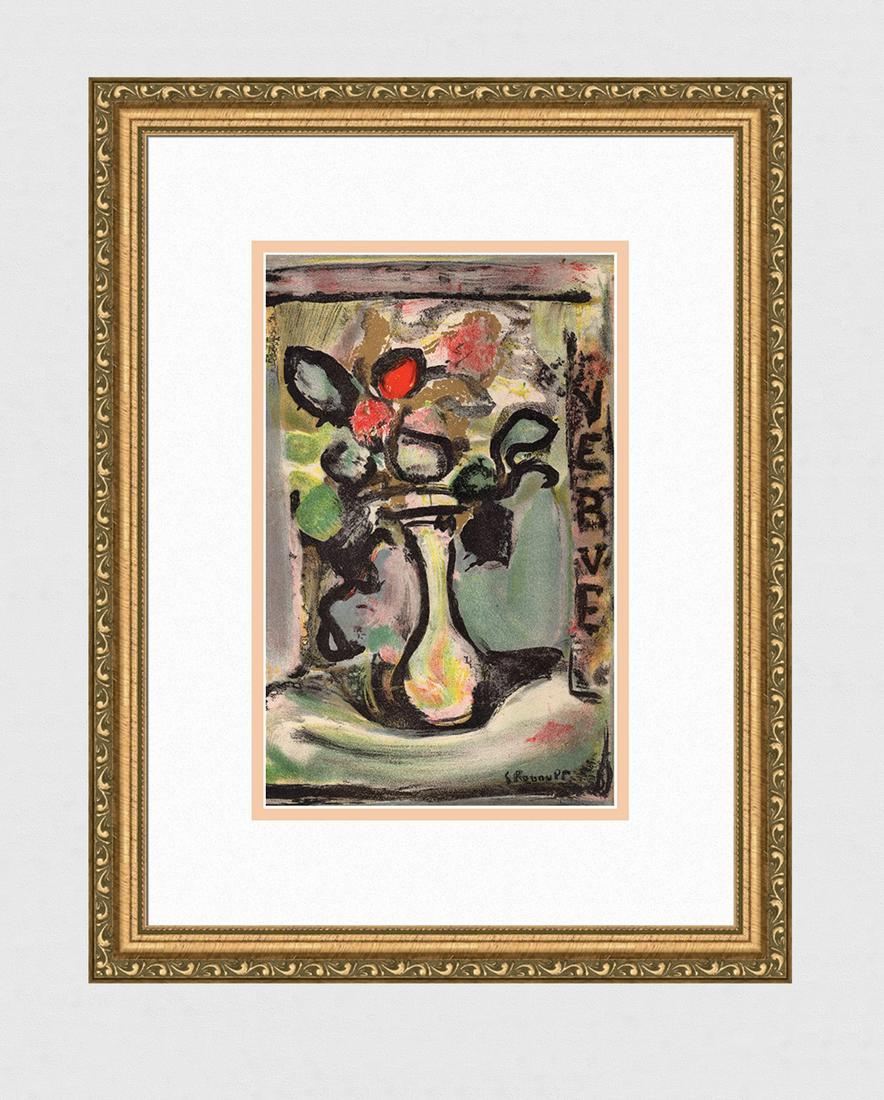Georges Henri Rouault Vase of Flowers lithograph signed: Georges Henri Rouault. (French, 1871 â€“ 1958). Vase of Flowers. Original Color Lithograph on Wove Paper. 1939. Signed in the Plate. Excellent. Teriade. Atelier Mourlot. Sight 7 1/2 x 13 inches. 