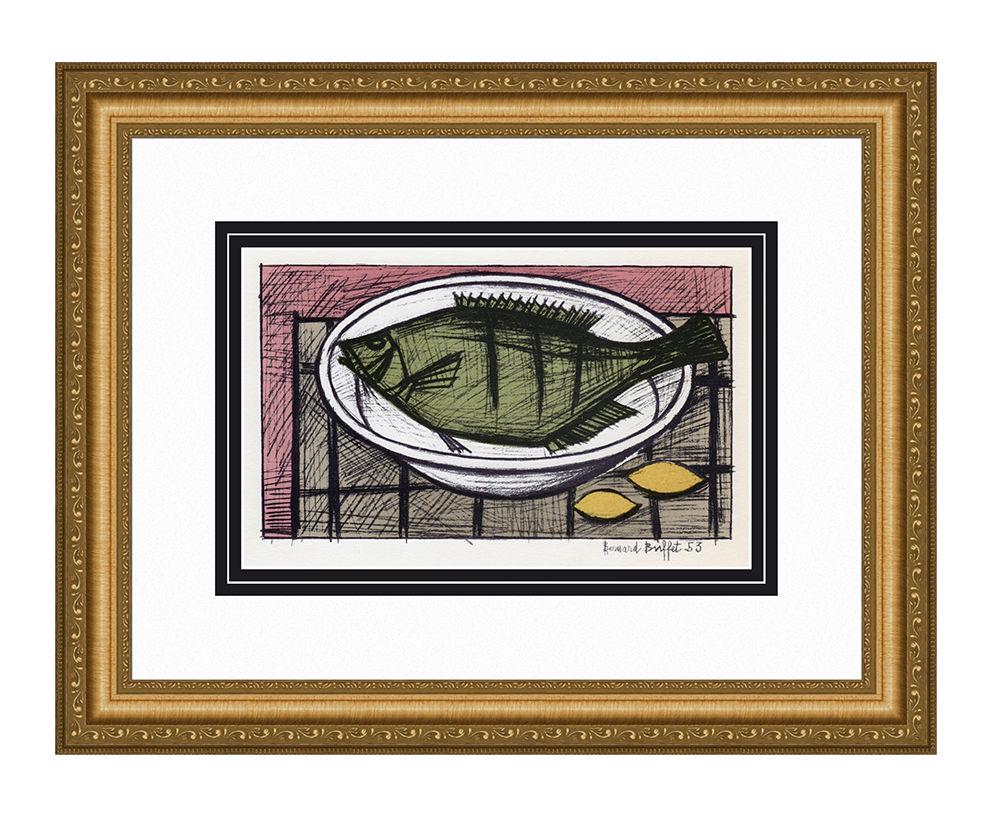 1967 Bernard Buffet Fish lithograph signed: Bernard Buffet. (1928-1999). Fish. Color Lithograph on Wove Paper after the Original. 1967. Signed in the plate. Excellent. Mourlot. Image Size â€“ 5 3/4 x 8 1/2 inches. Approximately 14 x 17 inc