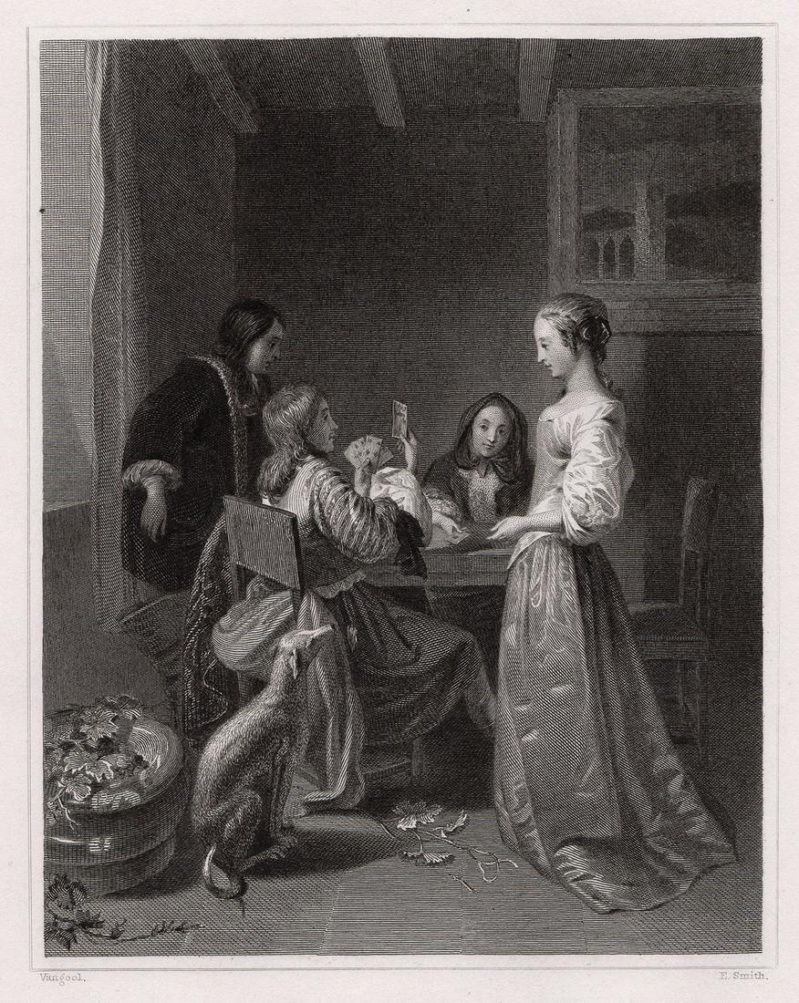 Jan van Gool The Queen of Hearts 1834 engraving: Jan van Gool. (Johan) (Dutch, 1685-1763). The Queen of Hearts. Antique steel engraving on wove paper after the original painting by master engraver E. Smith. 1834. Signed in the plate. Excellent. Imag