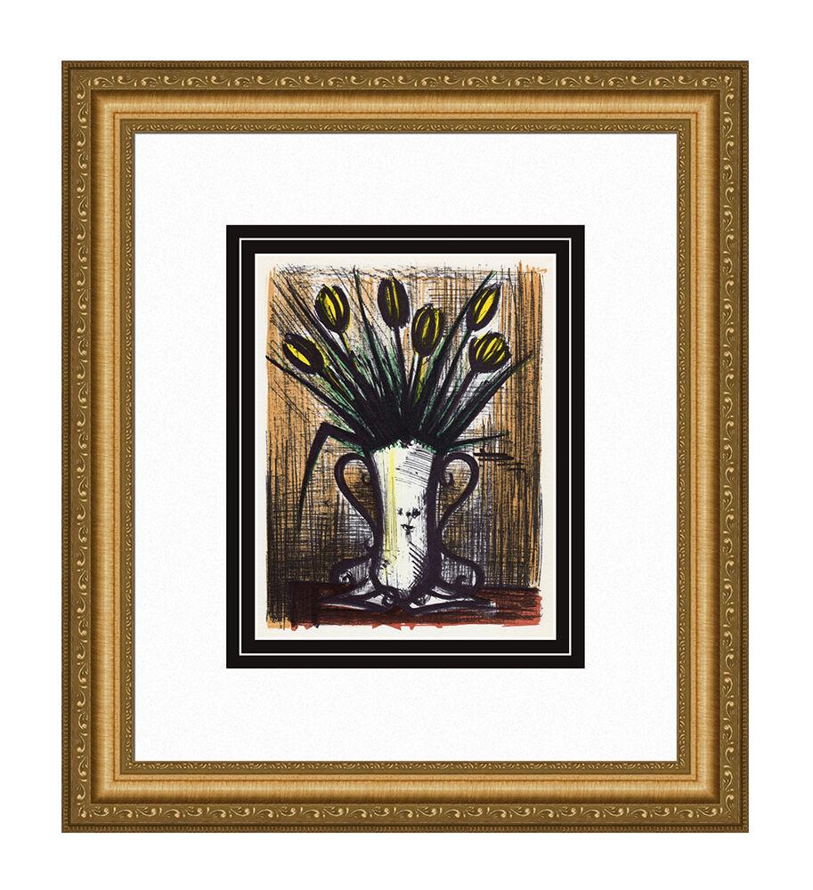 Bernard Buffet Vase of Tulips 1967 lithograph: Bernard Buffet. (1928-1999). Vase of Tulips. Color Lithograph on Wove Paper after the Original. 1967. Excellent. Atelier Mourlot. Image Size 7 1/4 x 9 1/8 inches. Approximately 16 x 18 inches Accompan