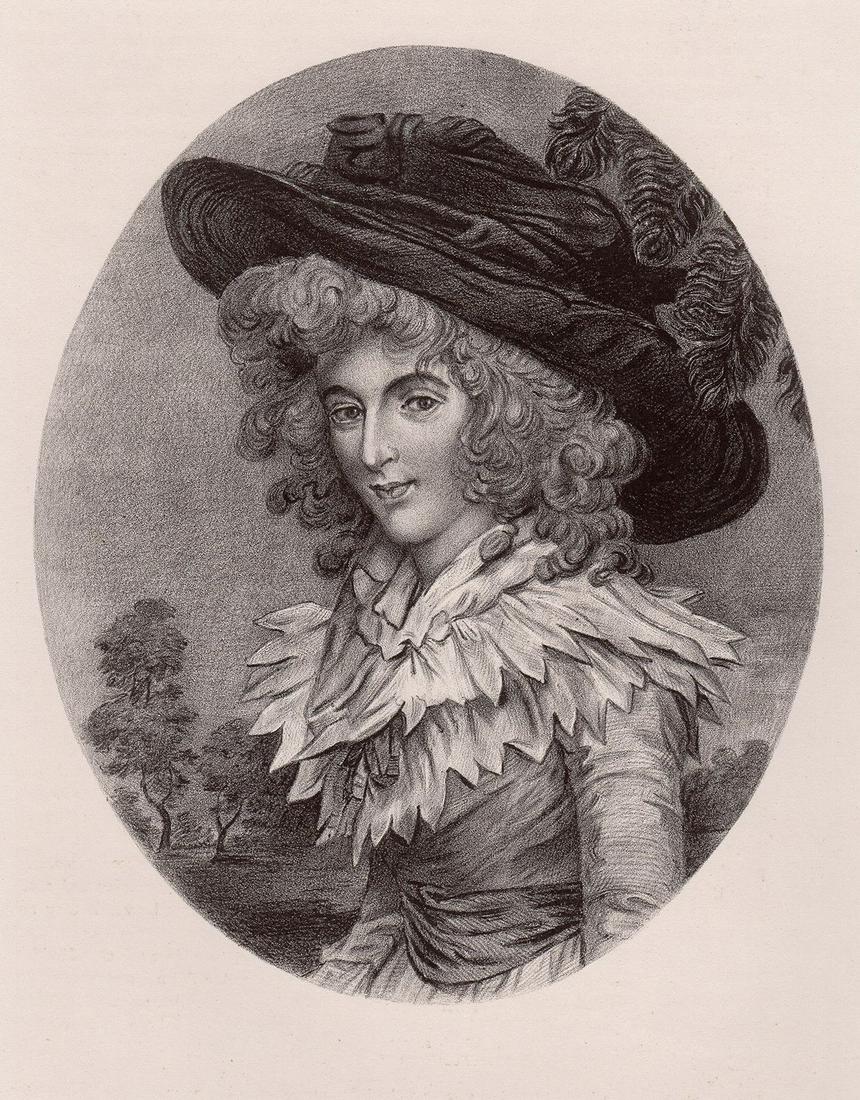 John Downman Lady Duncannon 1873 lithograph: John Downman. (Welsh, 1750-1824). "Lady Duncannon". Stone lithograph after the original by Edward H. Mitchell. 1873. Image size 4 3/4 x 6 3/8 inches. Gallery matted and framed using all new materials.