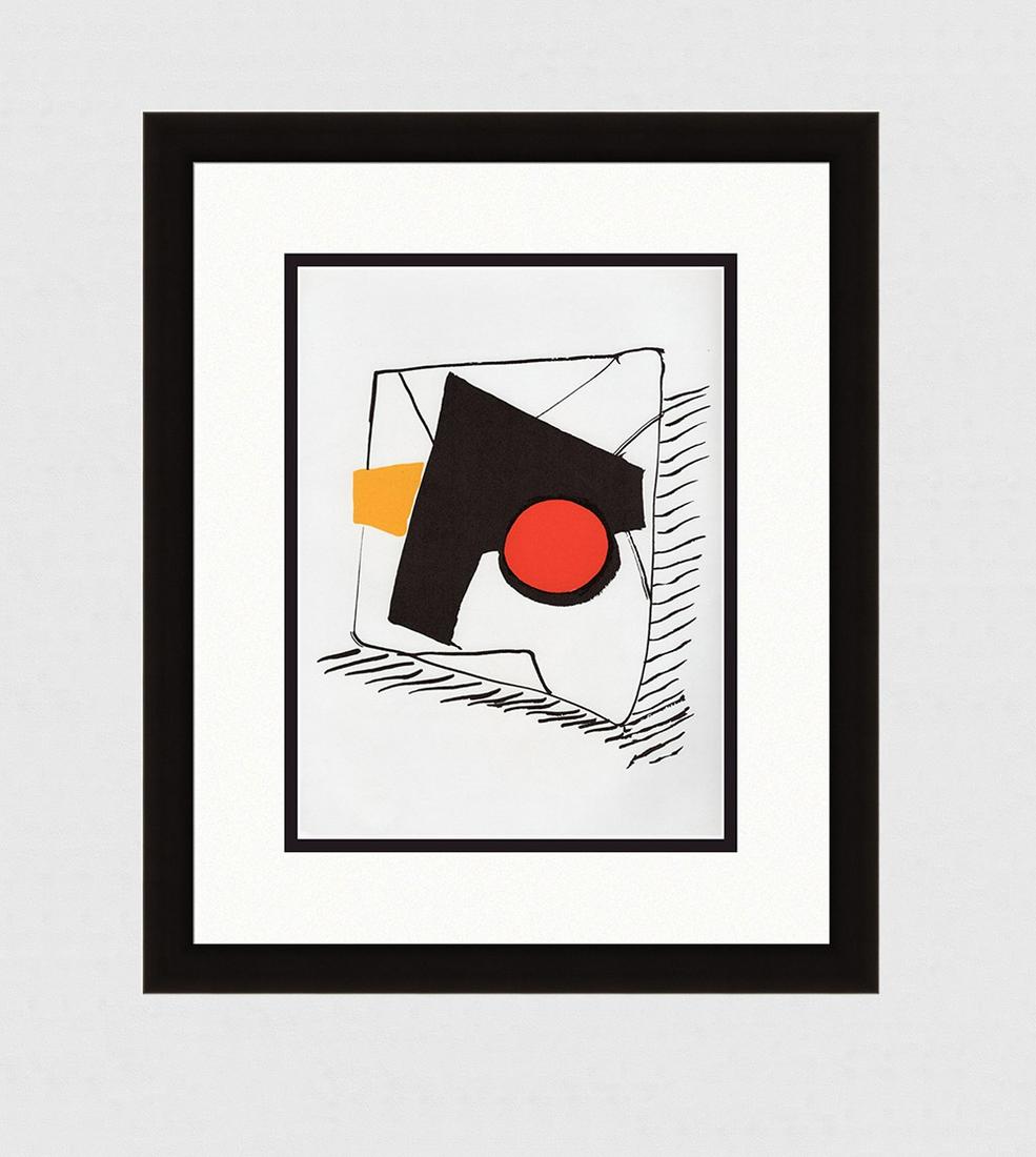 Alexander Calder Original Triangle 1976 Lithograph: Calder, Alexander. "Triangle" Color lithograph published by Maeght, 1976. Sheet 11 x 15 inches, framed c.19 x 23 inches. Professionally framed and matted. Notes: Reference dlm 221. This artwork is acc