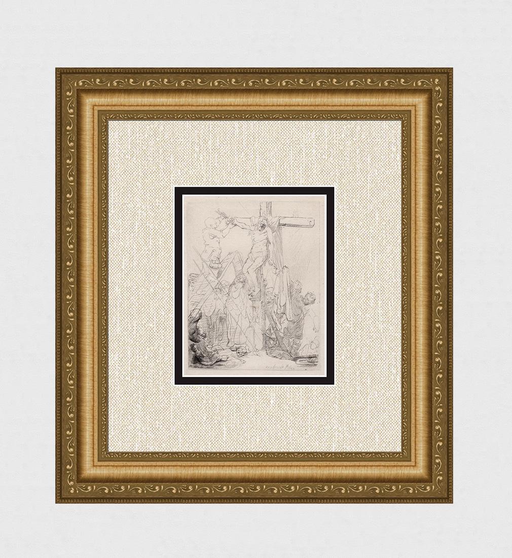 1800s REMBRANDT B82 Etching SIGNED Descent from the: After Rembrandt Harmenszoon Van Rijn (1606-1669). Title: The Descent from the Cross: A Sketch. Medium: Antique hand pulled copper plate etching on laid paper after the original by master etcher Amand