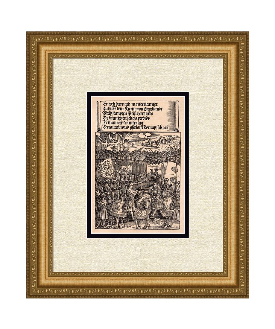 Albrecht Durer Battle of Spurs Antique Woodcut: Albrecht Durer. (German, 1471-1528). The Meeting after the Ballte of Spurs (from the Imperial Emperor Maximilian). Woodcut on Laid Paper by a Master Engraver after the 1515 Original. C. 1880. Image Si
