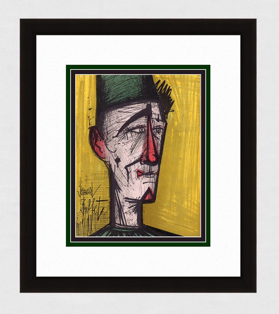 1967 Bernard Buffet Jojo the Clown lithograph signed: Bernard Buffet. (French, 1928 - 1999). Jojo the Clown. Original color lithograph on wove paper. 1967. Signed in the plate. Excellent. Mourlot. Image size 9 1/2 x 12 1/4 inches. Approximately 18 x 21 i