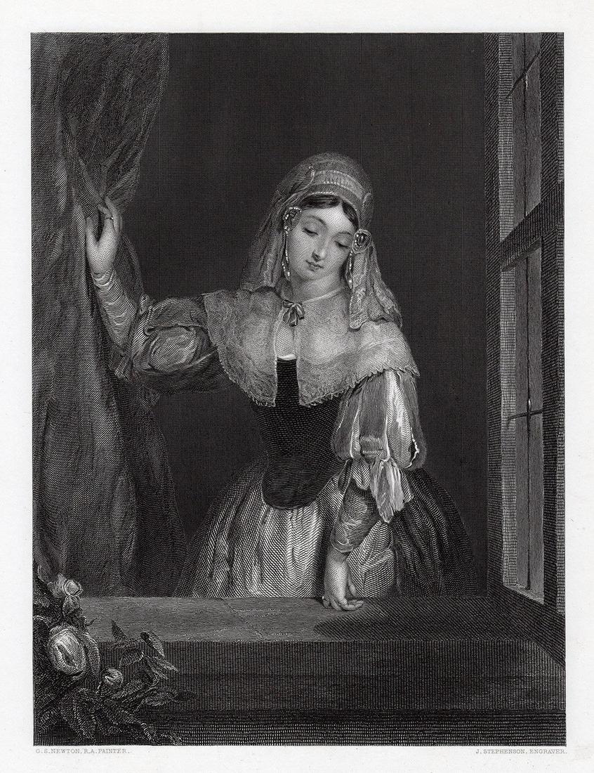 Gilbert Newton The Casement 1852 engraving: Gilbert Stuart Newton RA. (British, 1795 â€“ 1835). The Casement (A Dutch Girl) (â€˜The Windowâ€™). Antique engraving on wove paper after the original oil paint on mahogany by master eng