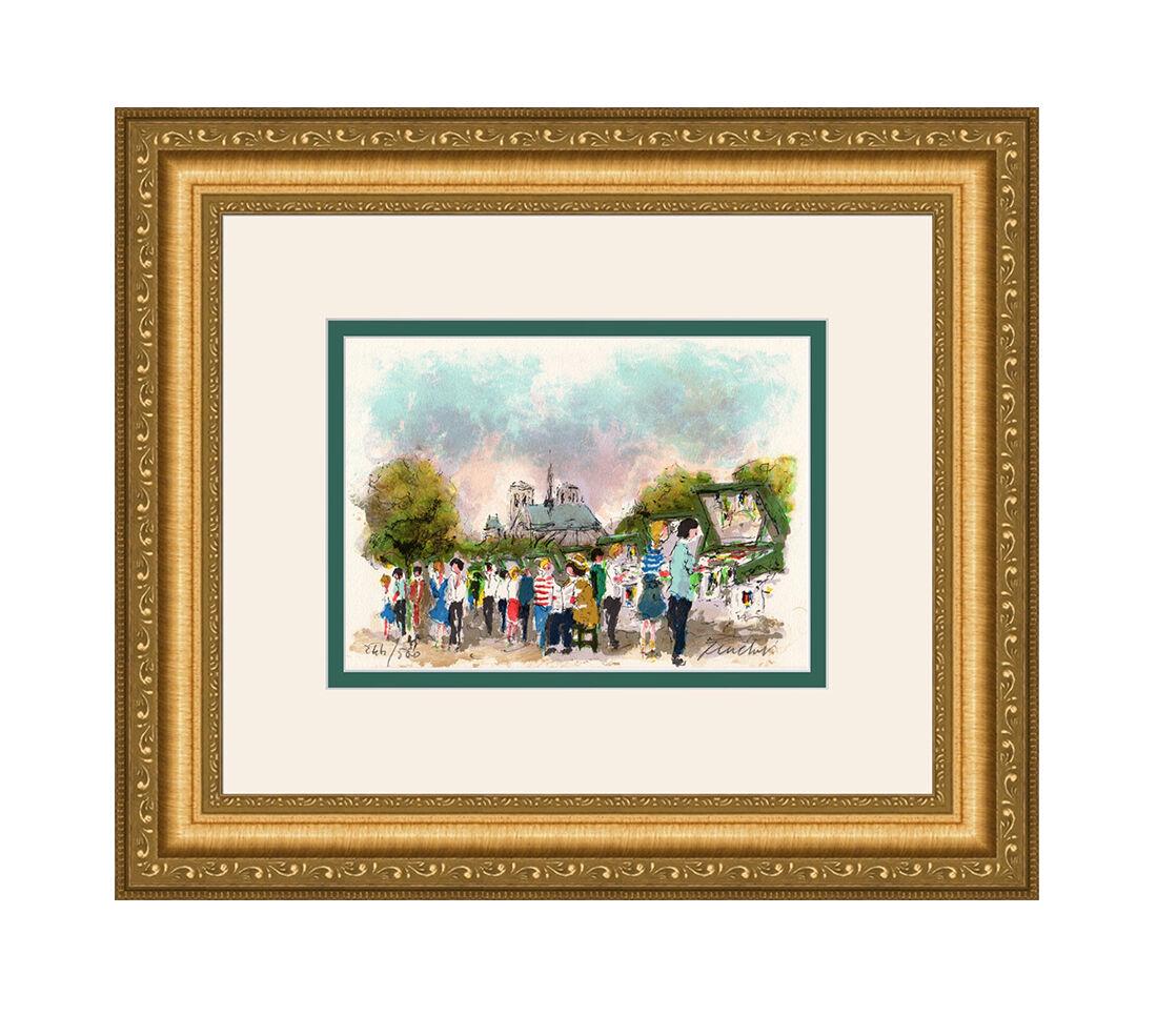 Urbain Huchet Les Bouquinistes a Paris lithograph: Urbain Huchet (French, 1930 - 2014). Les Bouquinistes a Paris. Original Color Lithograph on Arches Rag Paper. Hand Signed by the Artist Lower Right, Numbered in Pencil Lower Left. Excellent. Sheet Siz