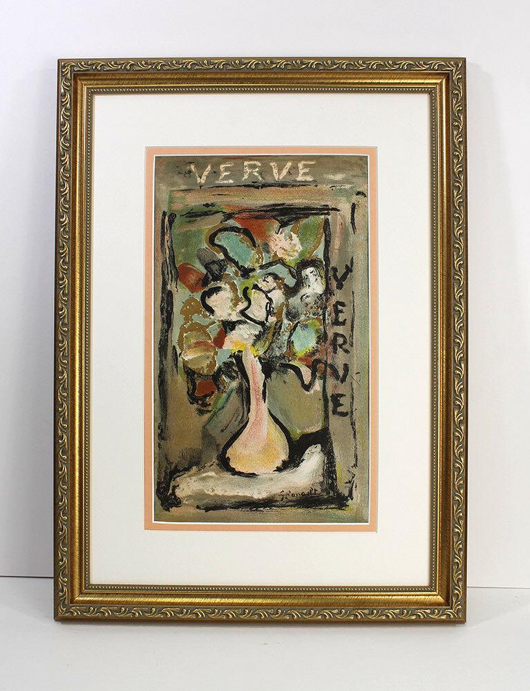 Georges Henri Rouault Vase of Flowers lithograph signed: Georges Henri Rouault. (French, 1871 â€“ 1958). Vase of Flowers. Original Color Lithograph on Wove Paper. 1939. Signed in the Plate. Excellent. Teriade. Atelier Mourlot. Sight 7 1/2 x 13 inches. 