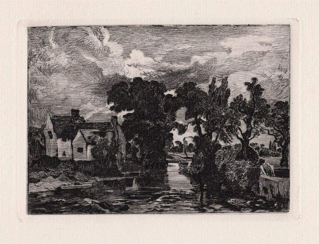 John Constable Willy Lott's House 1875 etching: John Constable. (English, 1776- 1837). Willy Lott's House. Antique etching on thick laid paper after the original by master etcher Richard Samuel Chattock (British, 1825â€“1906). 1875. Excellent.