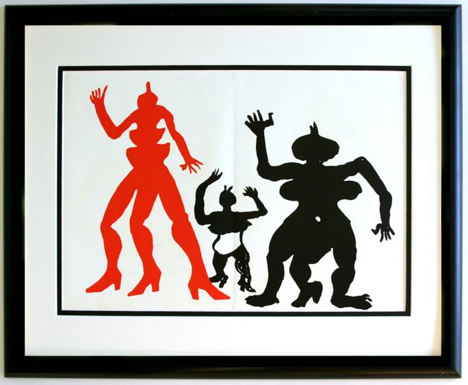 Alexander Calder Original Figures 1975 Lithograph: Calder, Alexander. "Figures" Color lithograph published by Maeght, 1975. Sheet 15 x 22 inches, framed c. 23 x 30 inches. Professionally framed and matted. Notes: reference dlm 212. This artwork is acc
