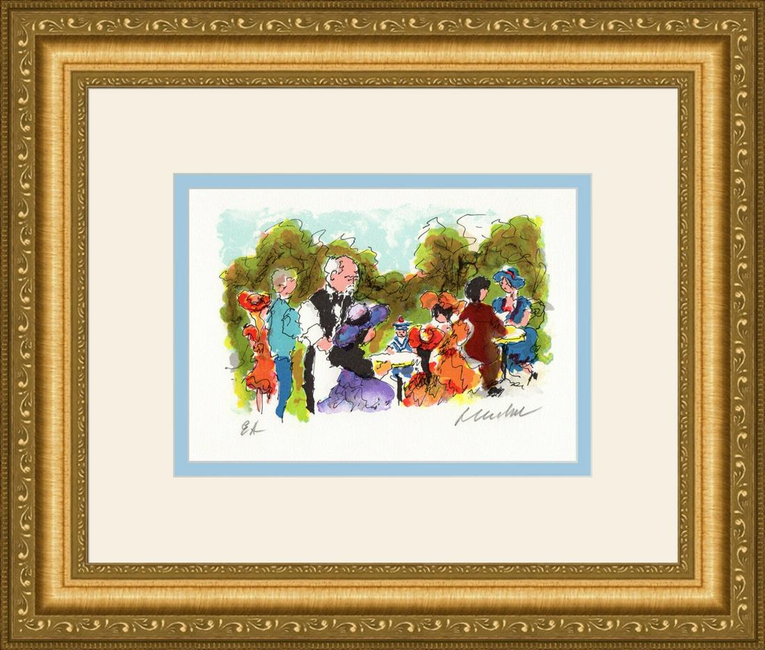 Urbain Tea Dans le Parc lithograph signed: Urbain Huchet (French, 1930 - 2014) "Tea Dans le Parc". Color Lithograph on Arches rag paper. Hand Signed by the artist lower right, Numbered in pencil lower left We have Several in stock including ar