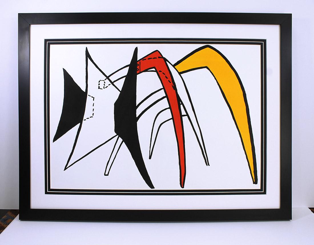 Alexander Calder Framed Stabiles 1963 Original: Calder, Alexander. "Stabiles" Color lithograph published by Maeght, 1963. Sheet 15 x 22 inches, framed 23 x 30 inches. Professionally framed and matted. Notes: reference dlm 141. This artwork is accom
