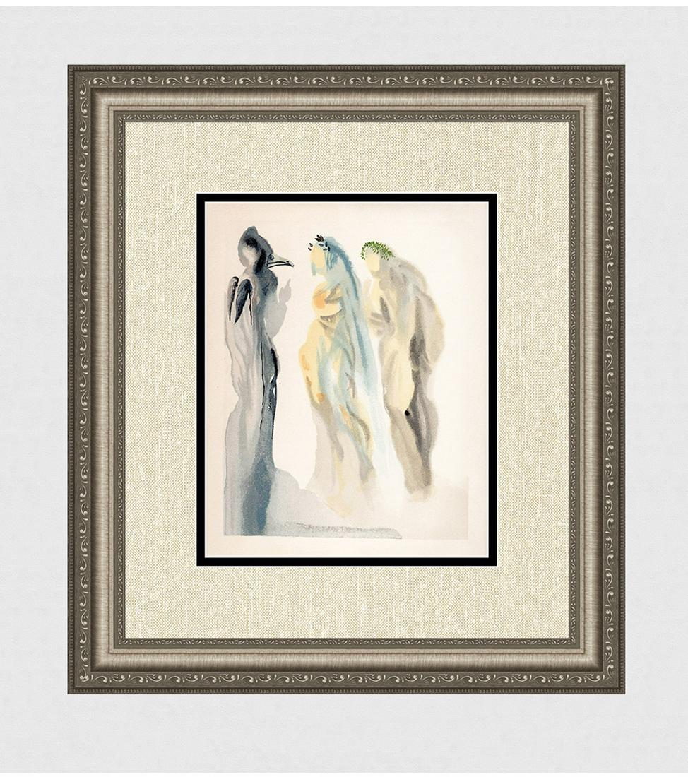 1960 Salvador Dali Venus Original Woodcut: Salvador Dali. (1904-1989). "The Sphere of Venus" Paradise Canto 9. Authentic Original Color Woodcut from The Divine Comedy Printed in 1960 on B.F.K. Rives Paper ( this is not a reproduction, copy, or
